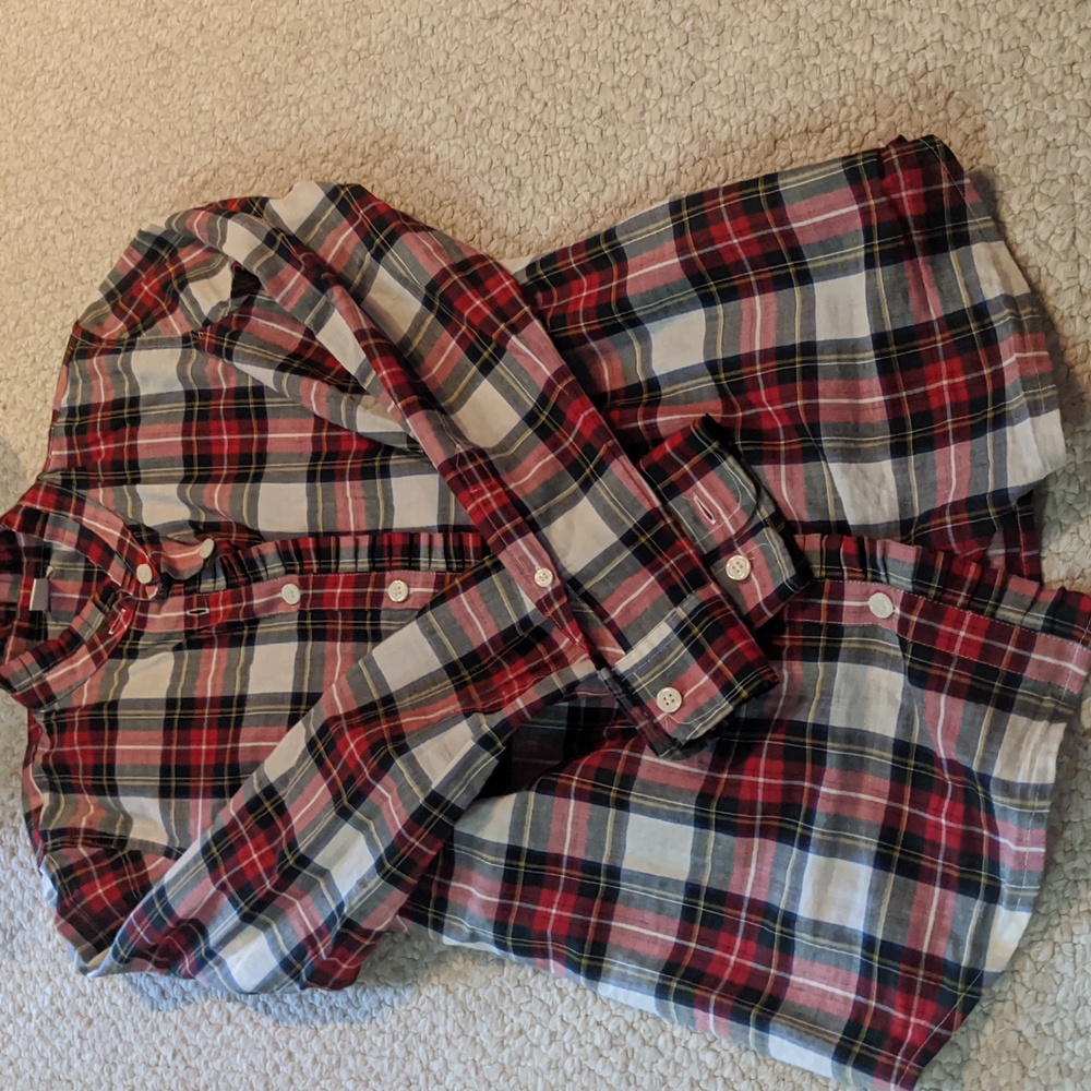 J Crew plaid ruffle shirt